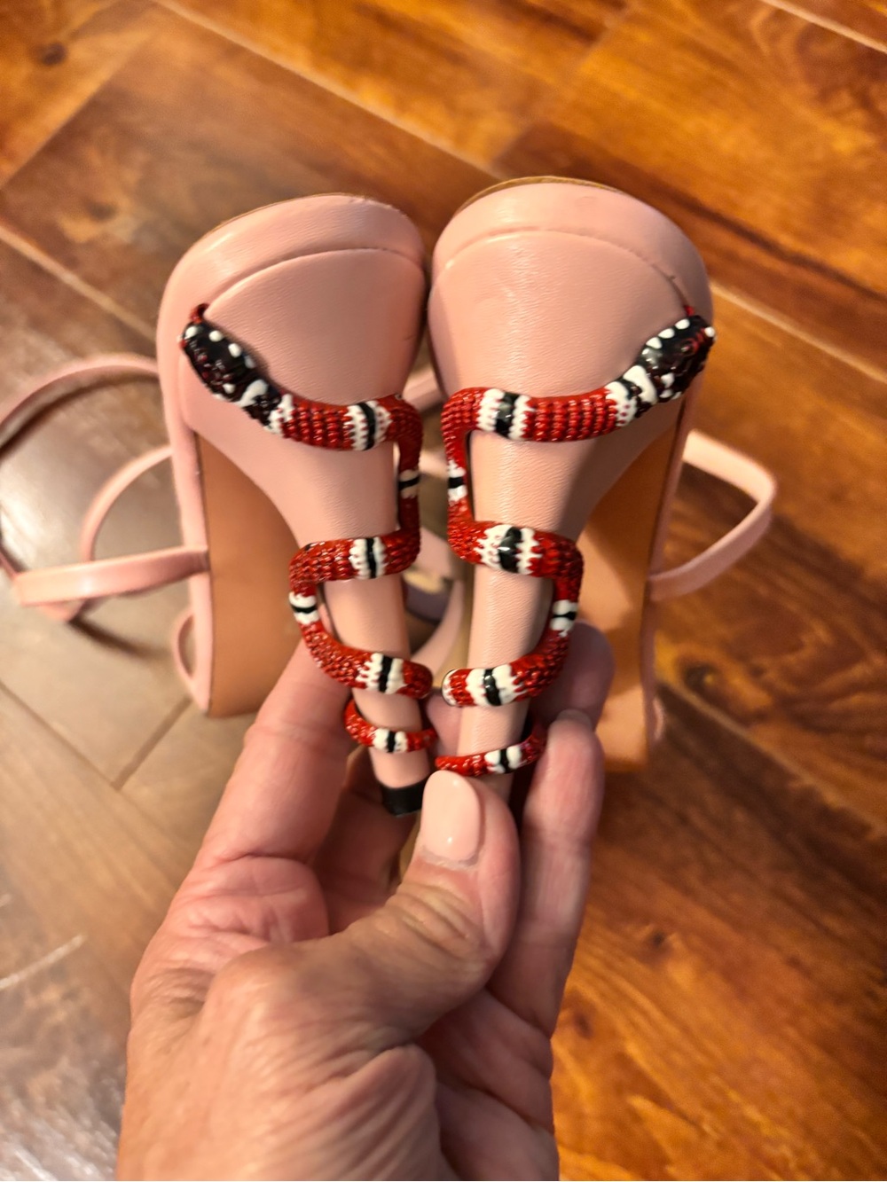 RARE Pink Leather Snake Serpent Heels 23.5 Sculptural Novelty Bow Heels.
